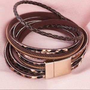Snakeskin Brown printed faux leather wrap bracelet